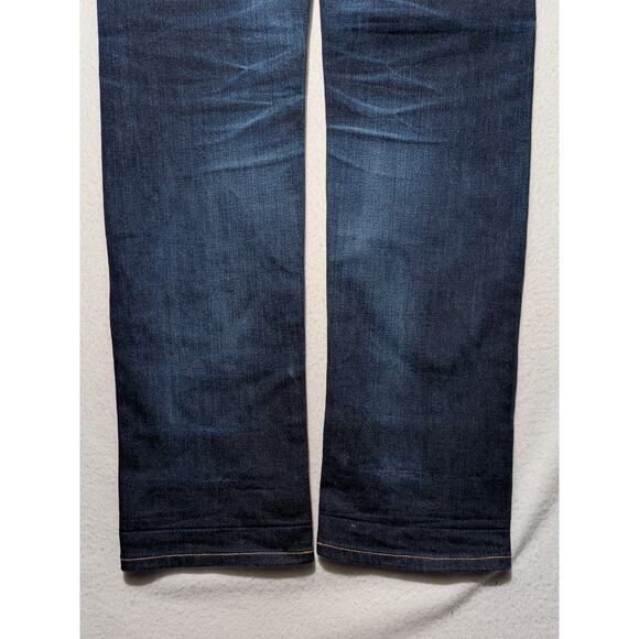 UNIQLO Slim Straight Jeans Japanese Kaihara Denim Low Rise Dark Wash 35x32 - Picture 7 of 16